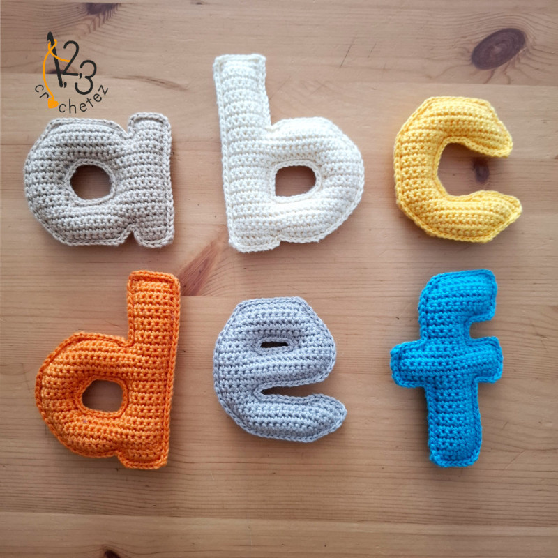 L'alphabet en minuscule de a à z, au crochet.