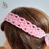 Bandeau rose pour cheveux, fait au crochet en Alsace, avec du fil coton.